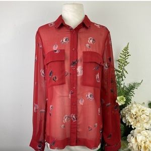 Sheer Long Sleeve Floral Blouse